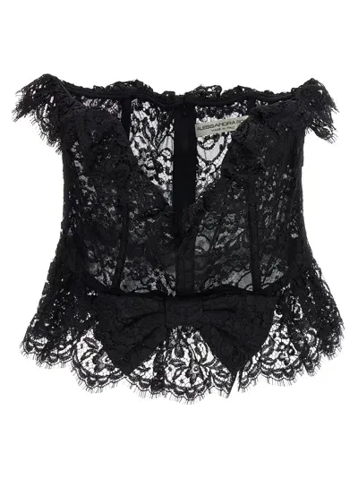 Alessandra Rich Lace Bow Bustier Top Tops In Black