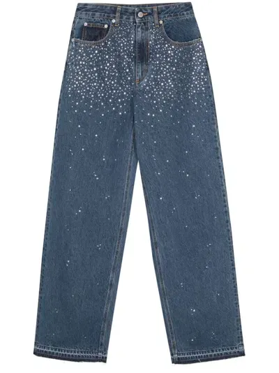 Alessandra Rich Wide-leg Rhinestone-embellished Jeans In Blue