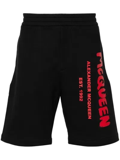 Alexander Mcqueen Graffiti Logo Shorts In Black