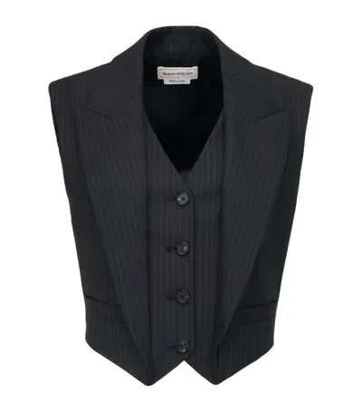 Alexander Mcqueen Wool Pinstripe Waistcoat In Blue