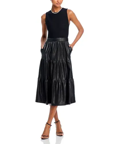 Alice And Olivia Chara Sleeveless Faux Leather Midi Dress In Black