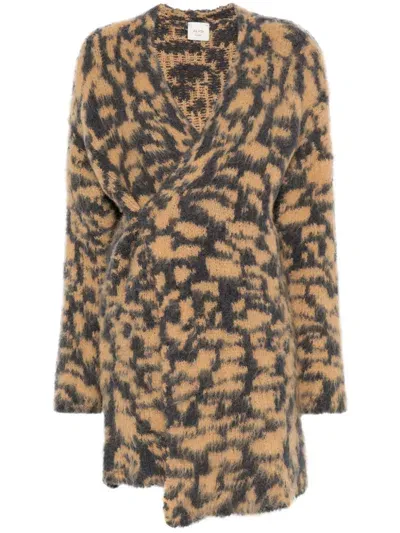 Alysi Wool Animalier Cardigan In Beige