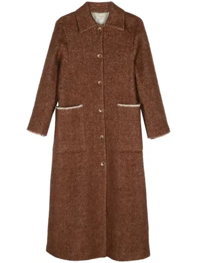 Alysi Herringbone Coat In Brown