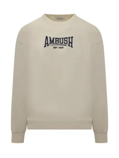 Ambush Logo Embroidered Crewneck Sweatshirt In Beige