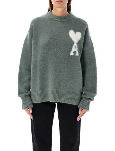 Ami Alexandre Mattiussi Ami Paris Off White Adc Sweater In Green