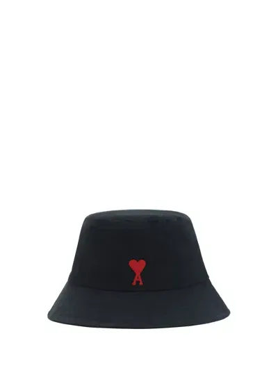 Ami Alexandre Mattiussi Red Ami De Coeur Embroidery Bucket Hat Black