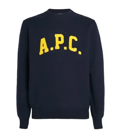 Apc A. P.c. Virgin Wool Logo Sweater In Blue