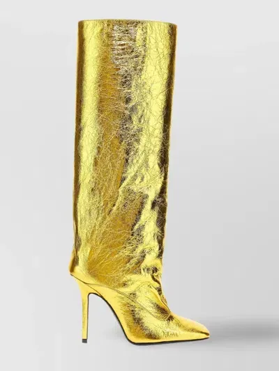 Attico Sienna Crinkled Laminated Leather Knee-high Boots 105mm In Gold