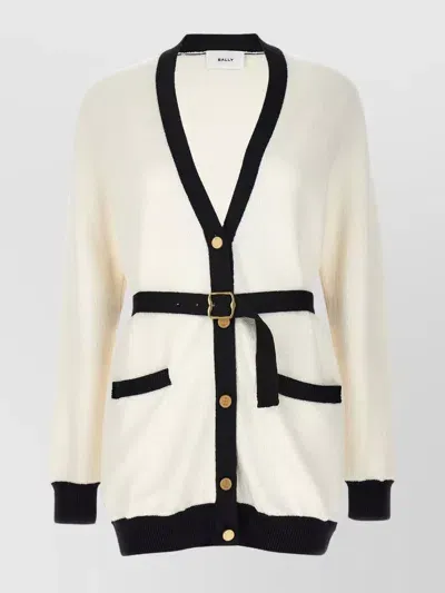 Bally Jacquard Logo Cardigan In Blanco