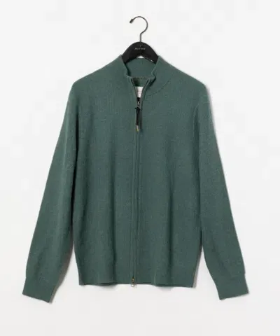 Billy Reid Pique Full Zip Sweater - Highland Green Heather