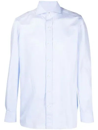 Borrelli Checked Cotton Shirt In Sky Blue