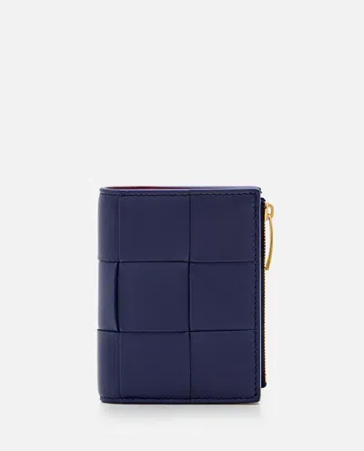 Bottega Veneta Small Bi-fold Bicolor Leather Wallet In Blue