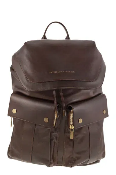 Brunello Cucinelli Leather Backpack In Red