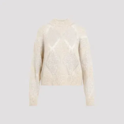 Brunello Cucinelli Diamond Pattern Wool Mohair Sweater In Neutrals