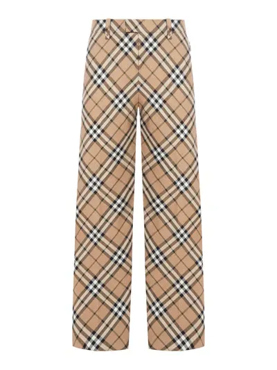 Burberry Check Wool Blend Tailored Trousers In Nude & Neutrals