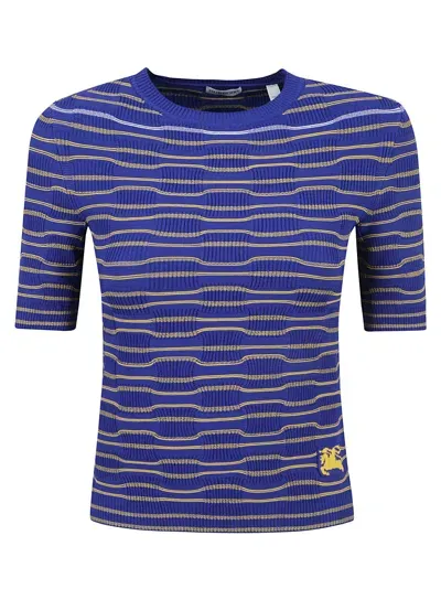 Burberry Logo Intarsia Knit Cropped Top In Blue