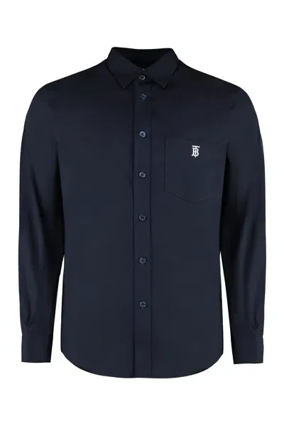 Burberry Stretch Cotton Shirt In Blue