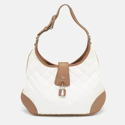 Pre-owned Burberry White/brown Quilted Canvas And Leather Brooke Hobo