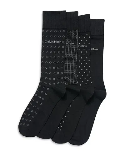 Calvin Klein Combed Flat Knit Dress Crew Socks, Pack Of 4 In Black