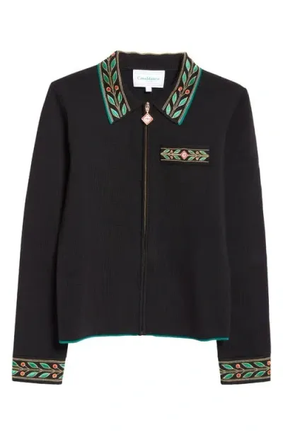 Casablanca Embroidered Laurel Merino Wool Jacket In Schwarz