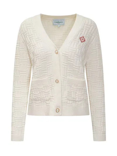 Casablanca Logo Patch Knit Cardigan In White