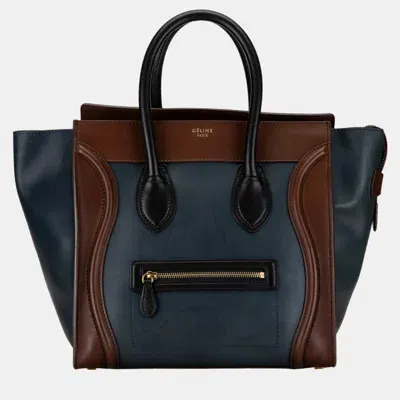 Pre-owned Celine Blue/brown Mini Bicolor Luggage Tote Bag