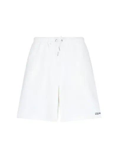 Celine Men Logo Jogger Shorts In White