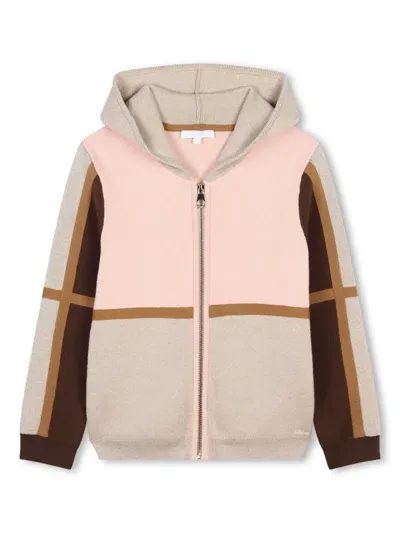 Chloé Kids' Colour-block Hooded Cardigan In Neutrals