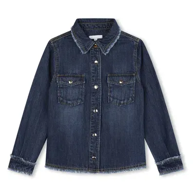 Chloé Kids' Frayed-detail Denim Shirt In Blue