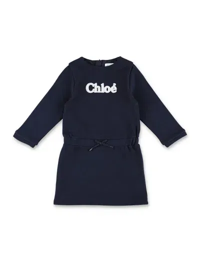 Chloé Kids' Logo Dress In Navy