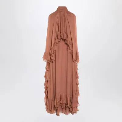 Chloé Cape-detailed Ruffled Silk Maxi Dress In Brown