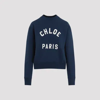 Chloé Logo Navy Blue Cotton Sweater