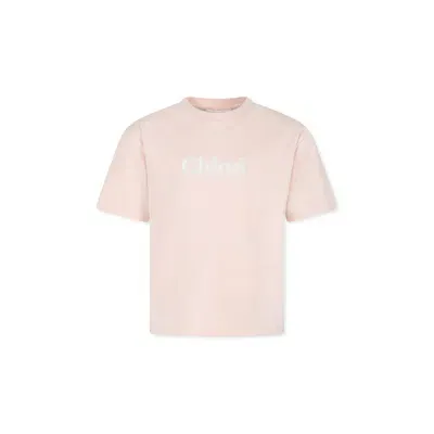 Chloé Kids' Pink T-shirt For Girl With Logo In Pink  Washed Pink