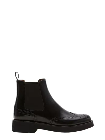 Church's Chelsea Brogue Boot In Shiny Fumé Leather In Black