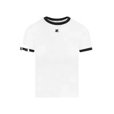 Courrèges Buckle Contrast White Black Cotton T-shirt In Red