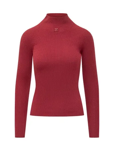 Courrèges Mockneck Sweater In Red