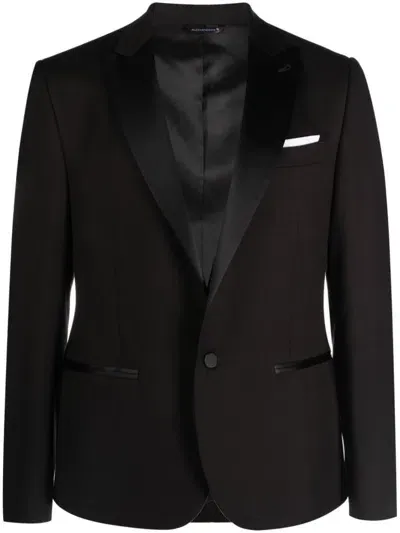 Daniele Alessandrini Single-breasted Viscose Blend Blazer With Glossy Lapels In Nero