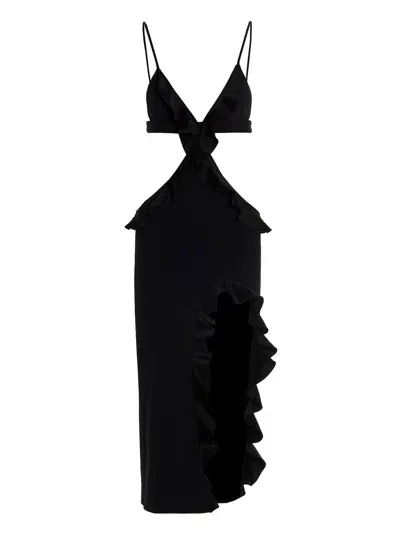 David Koma 'crossbody & Open Leg Ruffle' Dress In Black