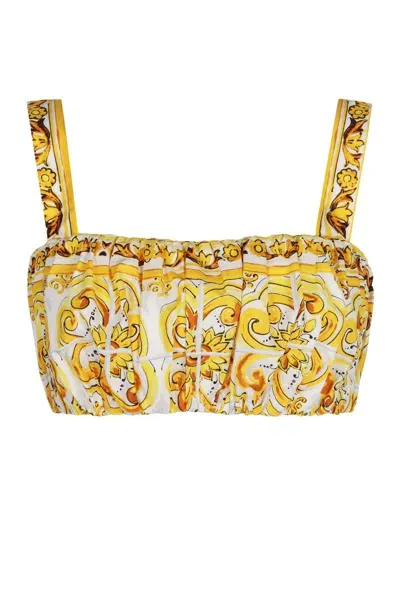 Dolce & Gabbana Majolica-print Cotton Crop Top In Yellow