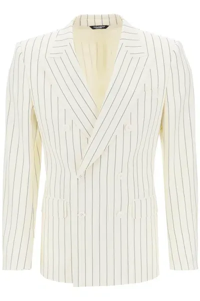 Dolce & Gabbana Pinstriped Wool Jacket In Multicolor