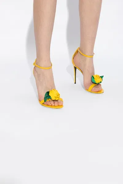 Dolce & Gabbana 105mm Keira Patent Leather Sandals In Yellow