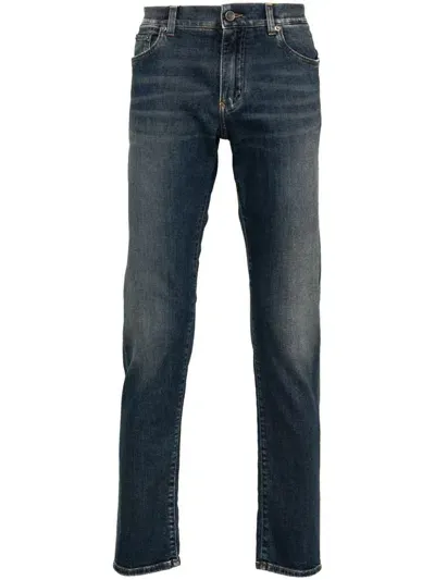 Dolce & Gabbana Slim Fit Stretch Cotton Jeans With Logo Plaque In Nero