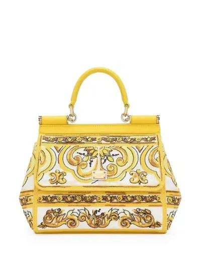 Dolce & Gabbana Medium Sicily Handbag With Maiolica Embroidery In Yellow