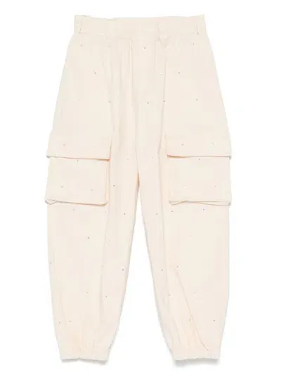 Douuod Kids' Crystal-embellished Cargo Pants In Neutrals