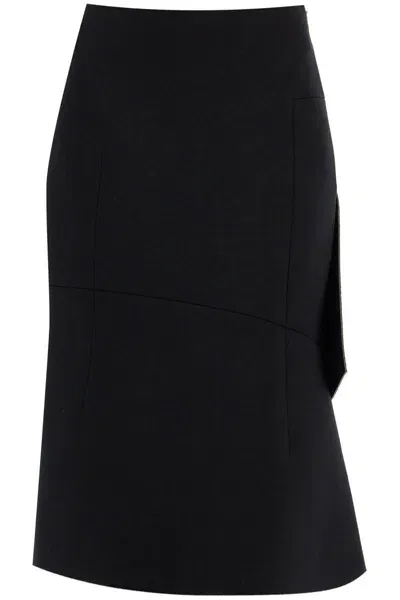 Dries Van Noten Midi Scuba Skirt With Draping In Black