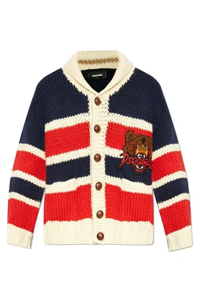 Dsquared2 Logo Patche Zipped Cardigan In Multicolor