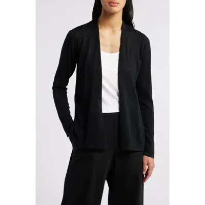 Eileen Fisher Open Front Wool Cardigan In Black