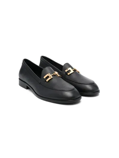 Elisabetta Franchi La Mia Bambina Kids' Logo-palque Loafers In 999 Nero