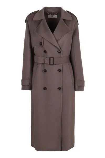 Elisabetta Franchi Wool Trench Coat In Grey