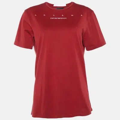 Pre-owned Emporio Armani Red Embroidered Cotton Crew Neck T-shirt M